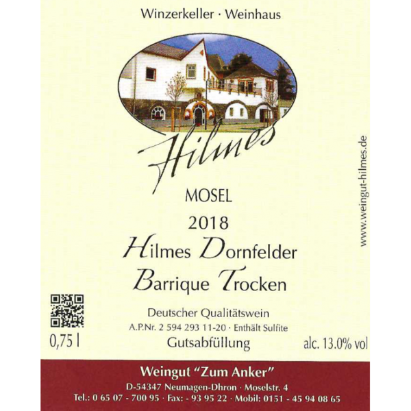 2018er Hilmes Dornfelder Barrique 0,75 l Weingut Hilmes